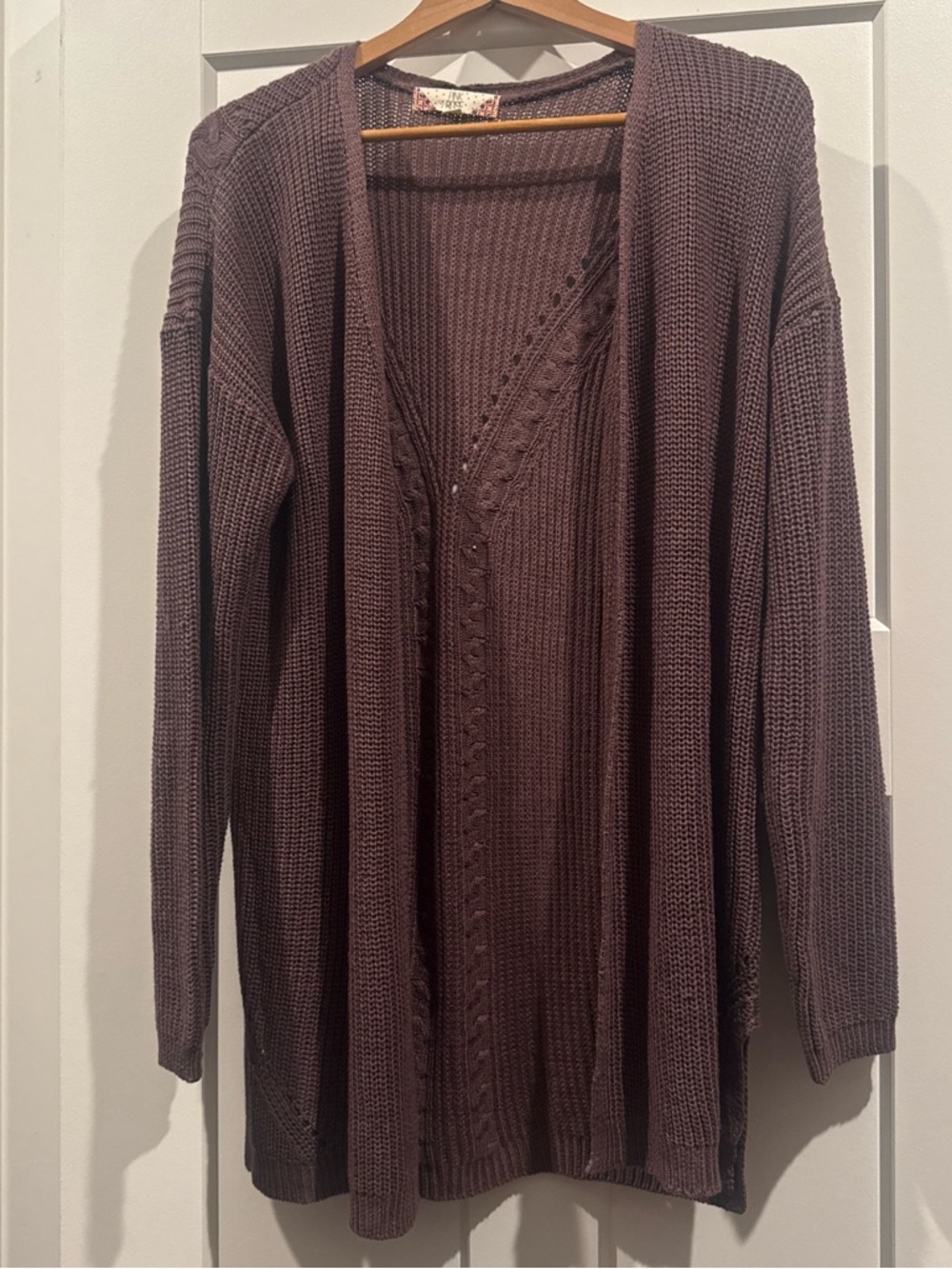 Pink Rose Open-Front Knit Cardigan in Mauve